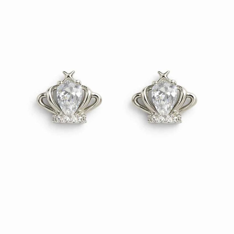 Crown stud earrings in 925 silver with clear zirconia gemstone accents