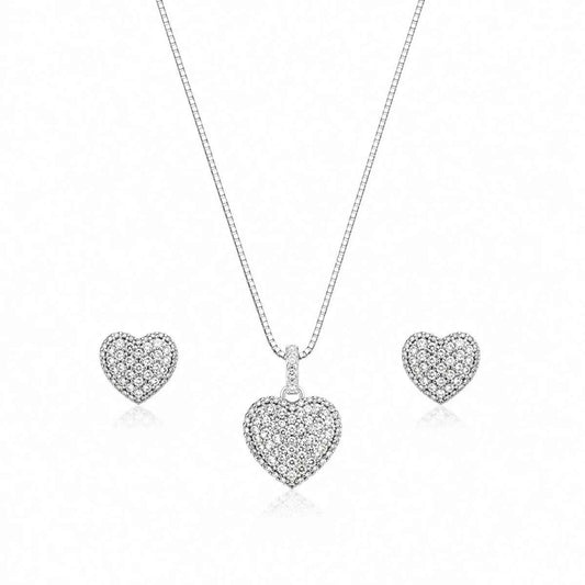 Romantic Heart Crystal Pendant Set for Women - 925 Silver Jewelery