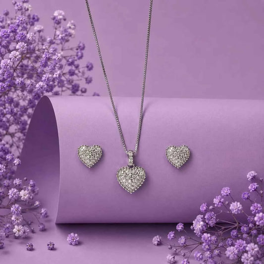 Romantic Heart Crystal    Pendant Set for Women - 925 Silver Jewelery