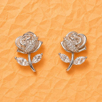 Rose Bloom Cubic Zirconia Sterling Silver Studs