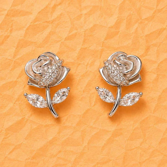 Rose Bloom Cubic Zirconia Sterling Silver Studs