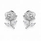 Silver rose cubic zirconia stud earrings, pair shown front view with leaf drops