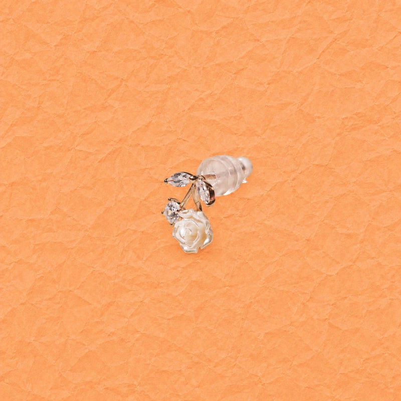 925 silver rose blossom crystal stud earrings with clear marquise and round stones
