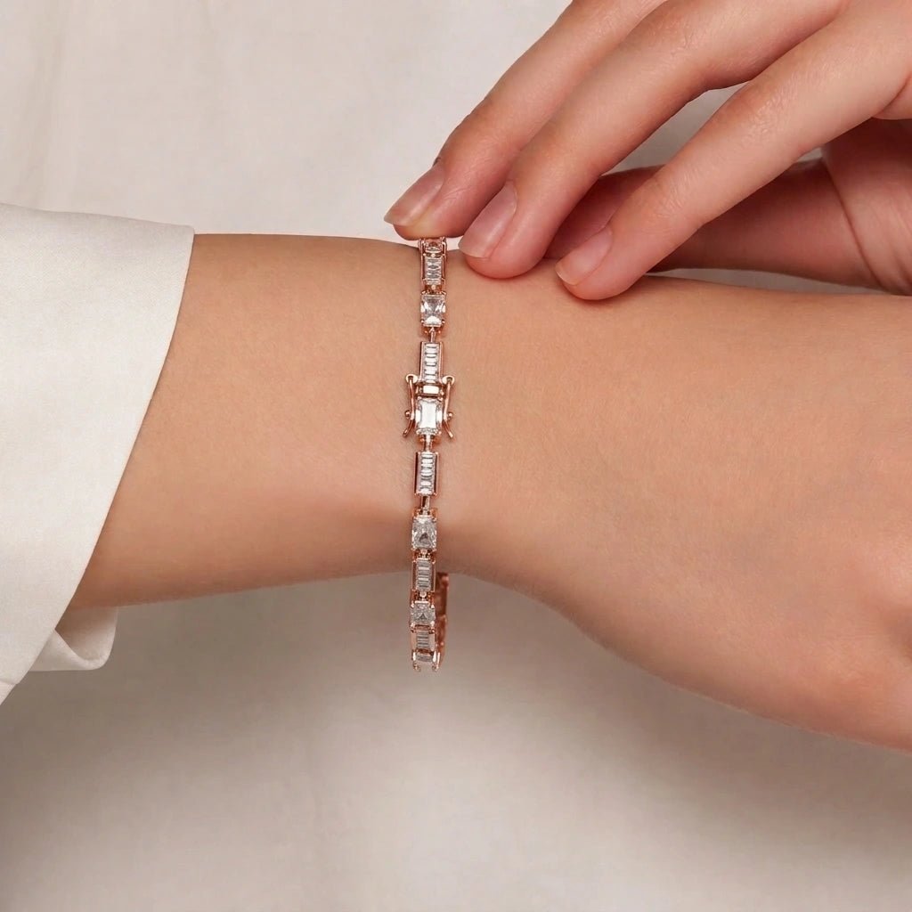 Rose Gold Art Deco Link Tennis Bracelet - Silvorn India