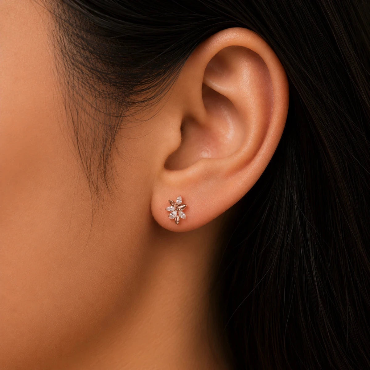 Rose Gold Blossom Crystal Studs - Silvorn India