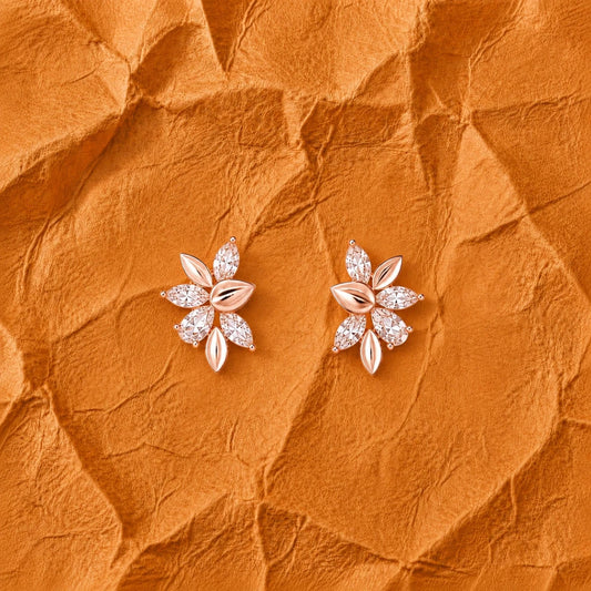 Rose Gold Blossom Crystal Studs - Silvorn India