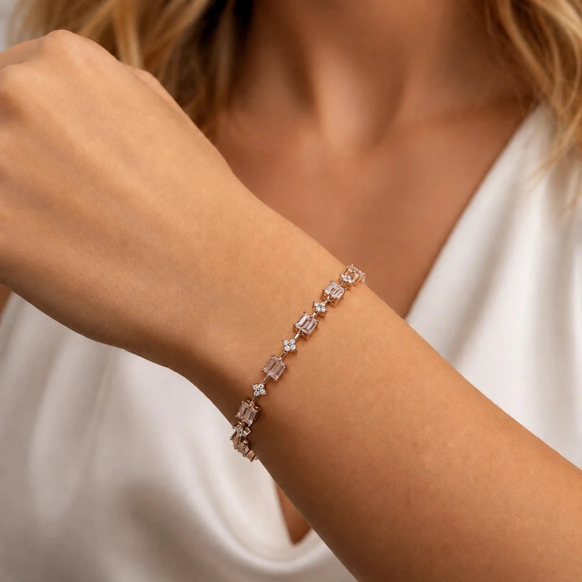 Rose Gold Blossom Emerald Tennis Bracelet - Silvorn India