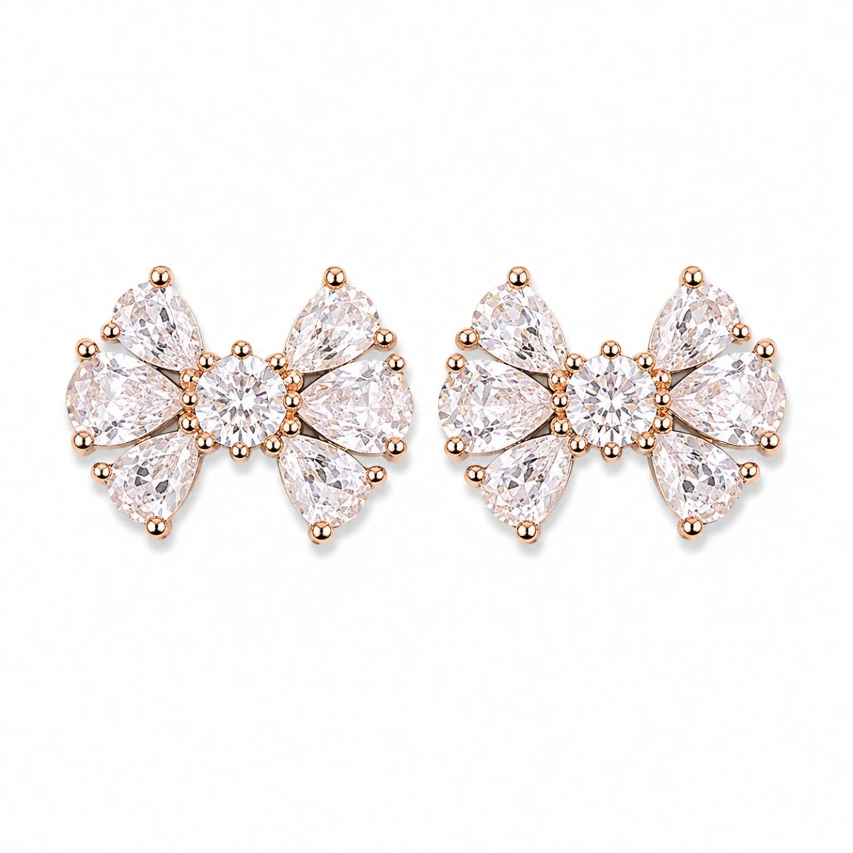 Rose Gold Crystal Bow Studs - Silvorn India