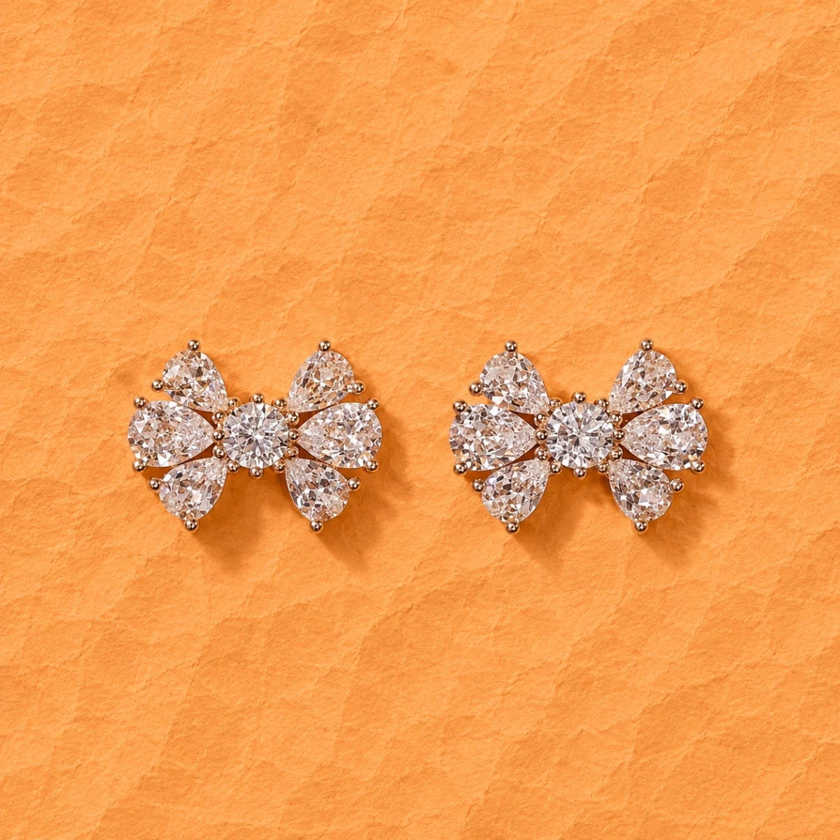 Rose Gold Crystal Bow Studs - Silvorn India