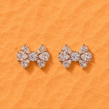 Rose Gold Crystal Bow Studs - Silvorn India