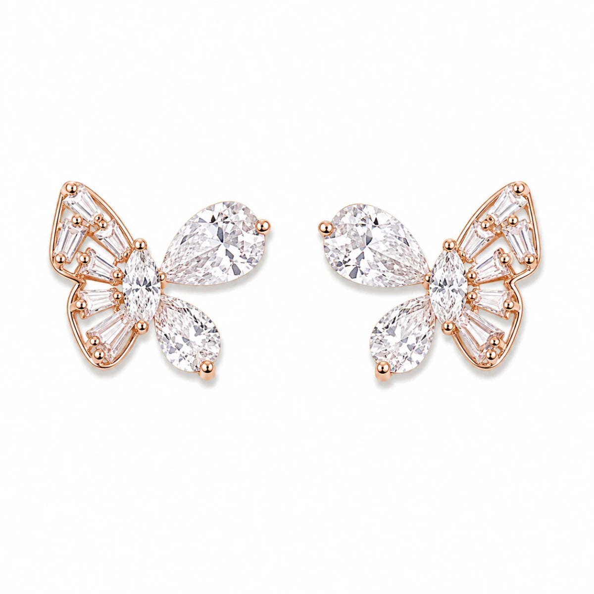 Rose Gold Crystal Butterfly Studs - Silvorn India