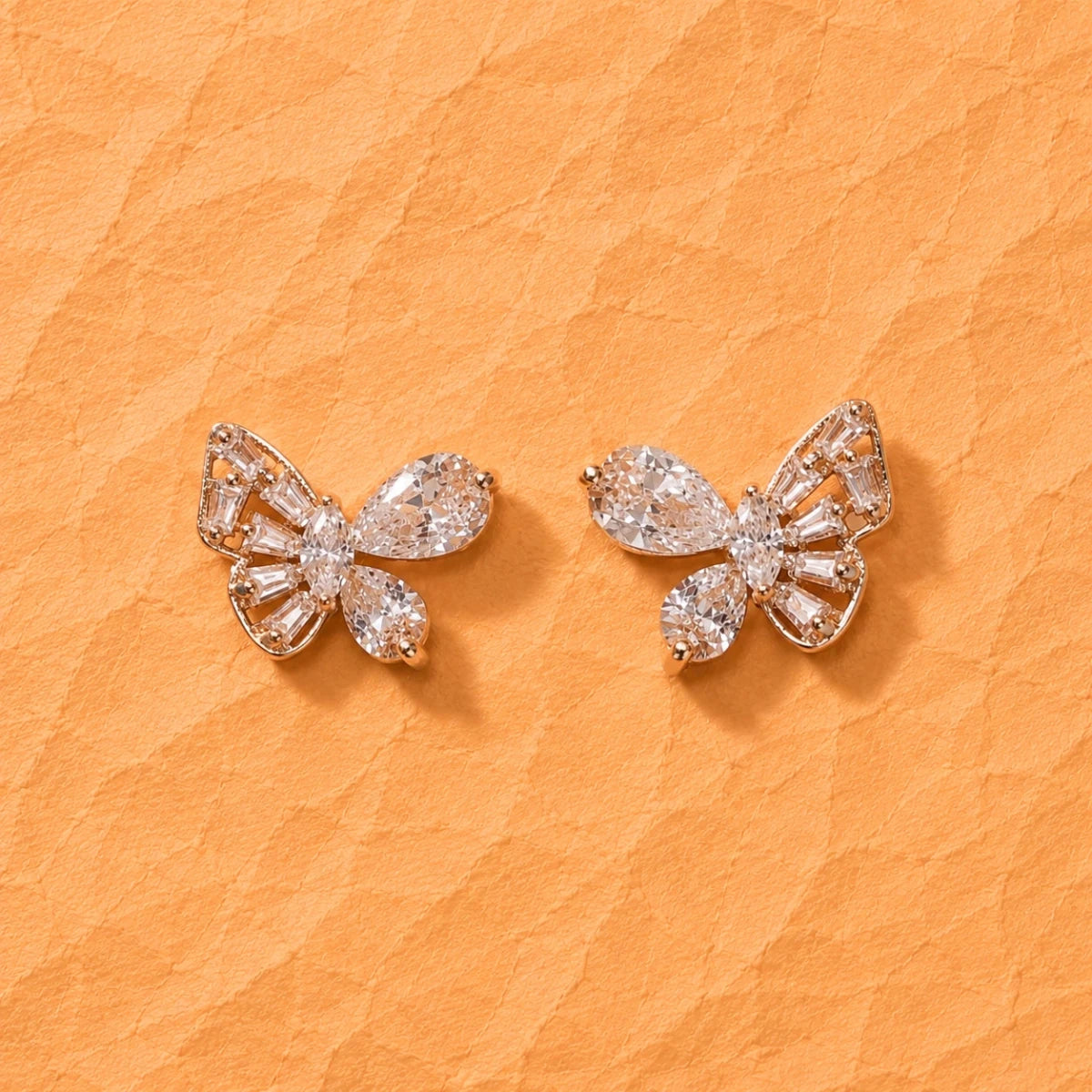 Rose Gold Crystal Butterfly Studs - Silvorn India