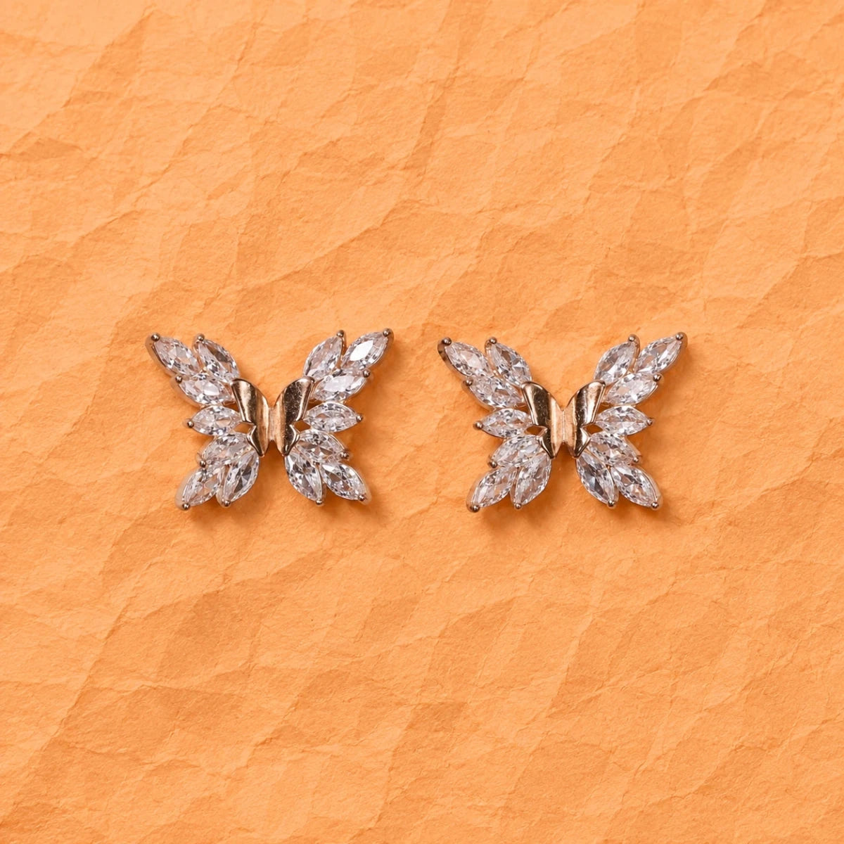 Rose Gold CZ Butterfly Studs - Silvorn India