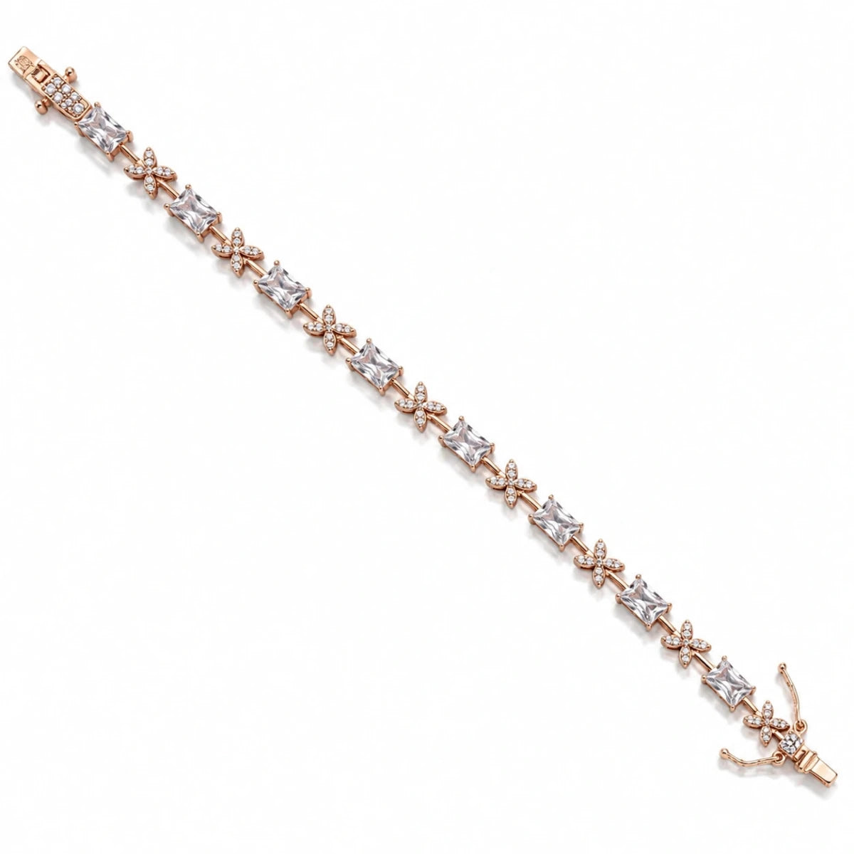 Rose Gold Floral Link Tennis Bracelet - Silvorn India