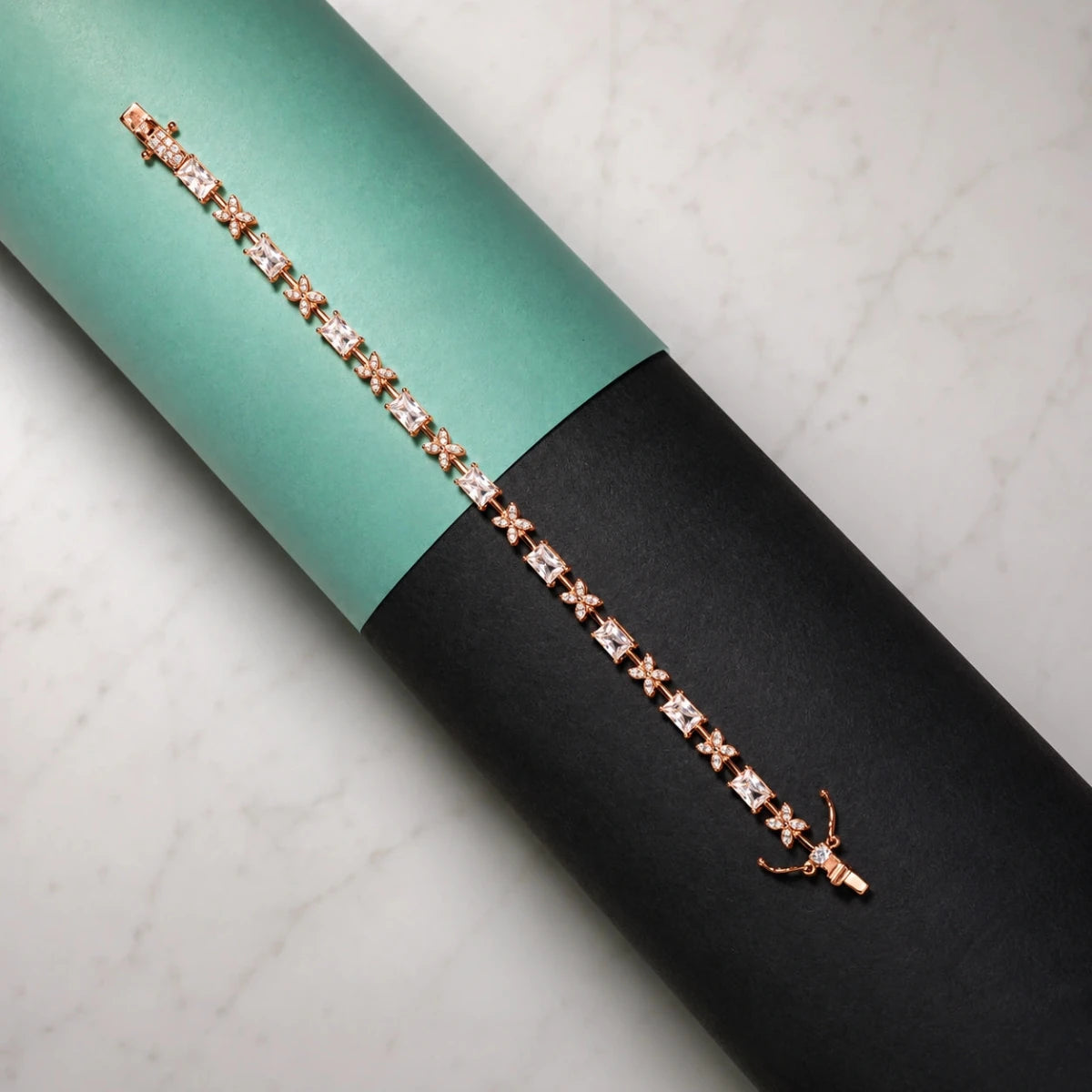 Rose Gold Floral Link Tennis Bracelet - Silvorn India