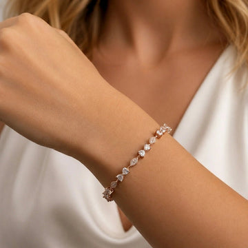 Rose Gold Heart Bloom Tennis Bracelet - Silvorn India