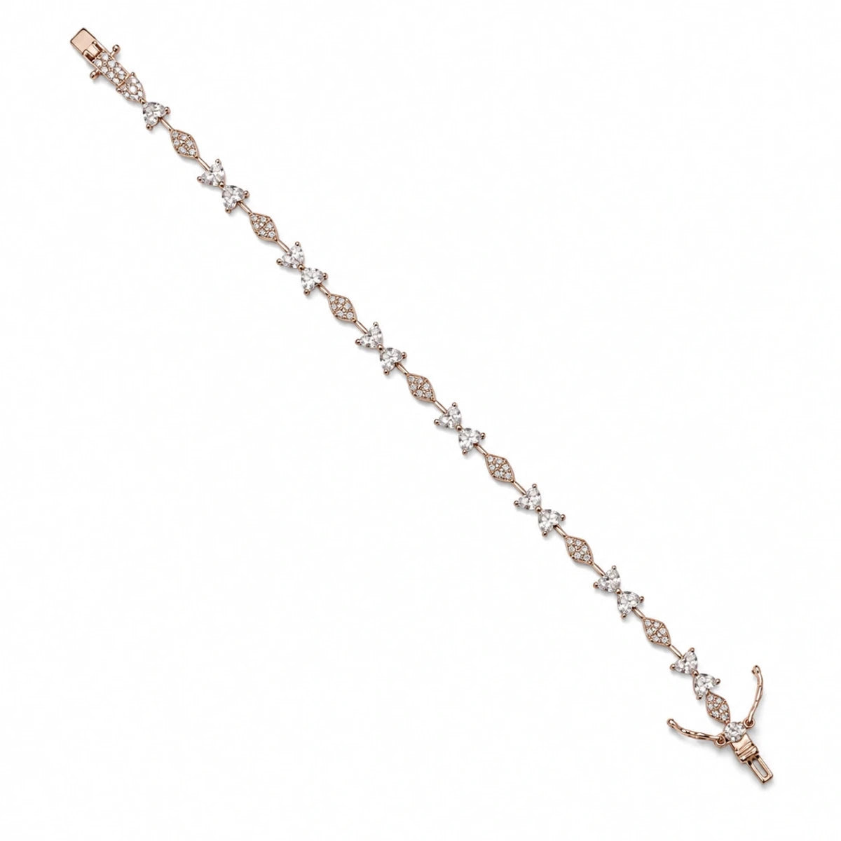 Rose Gold Heart Bloom Tennis Bracelet - Silvorn India