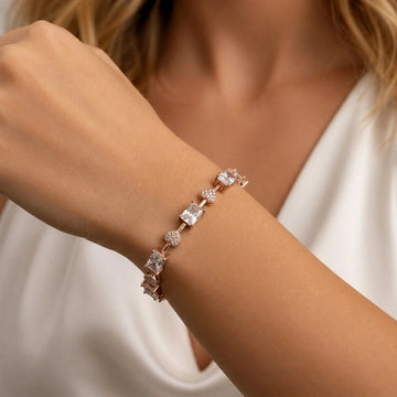 Rose Gold Heart Link Tennis Bracelet - Silvorn India