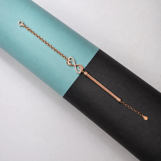 Rose Gold Infinity Tassel Bracelet - 925 Silver Jewelery
