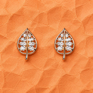 Rose Gold Leaf Crystal Studs - Silvorn India