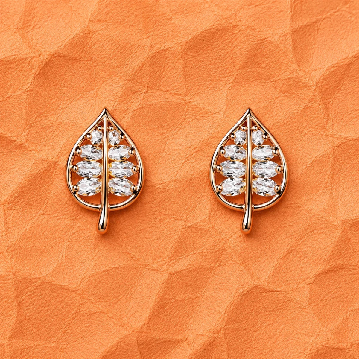 Rose Gold Leaf Crystal Studs - Silvorn India