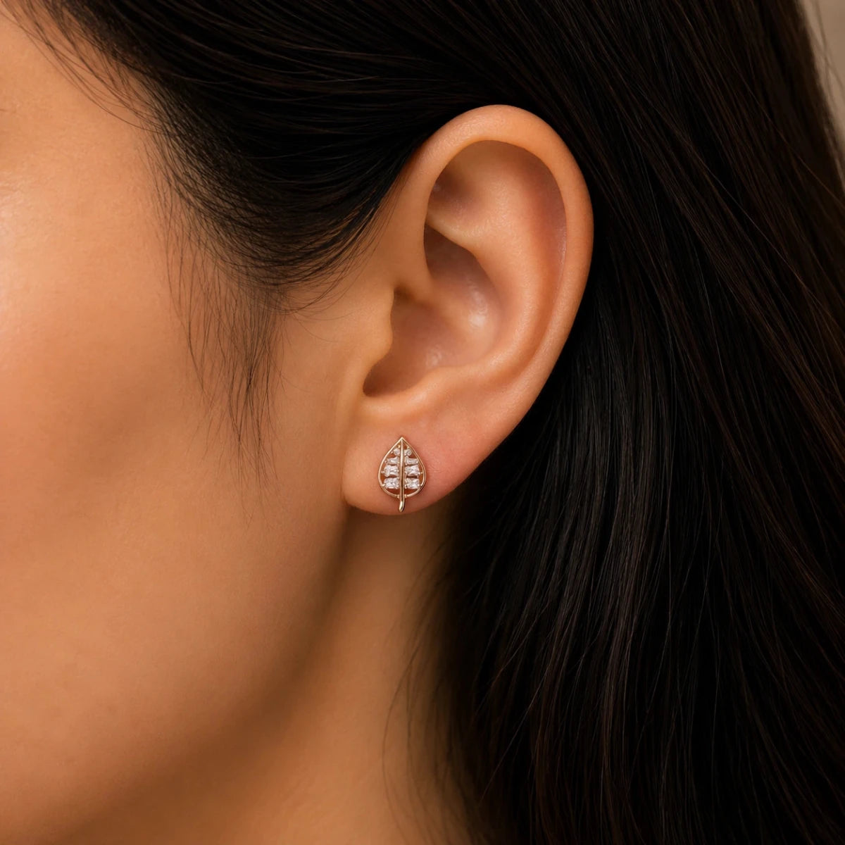 Rose Gold Leaf Crystal Studs - Silvorn India