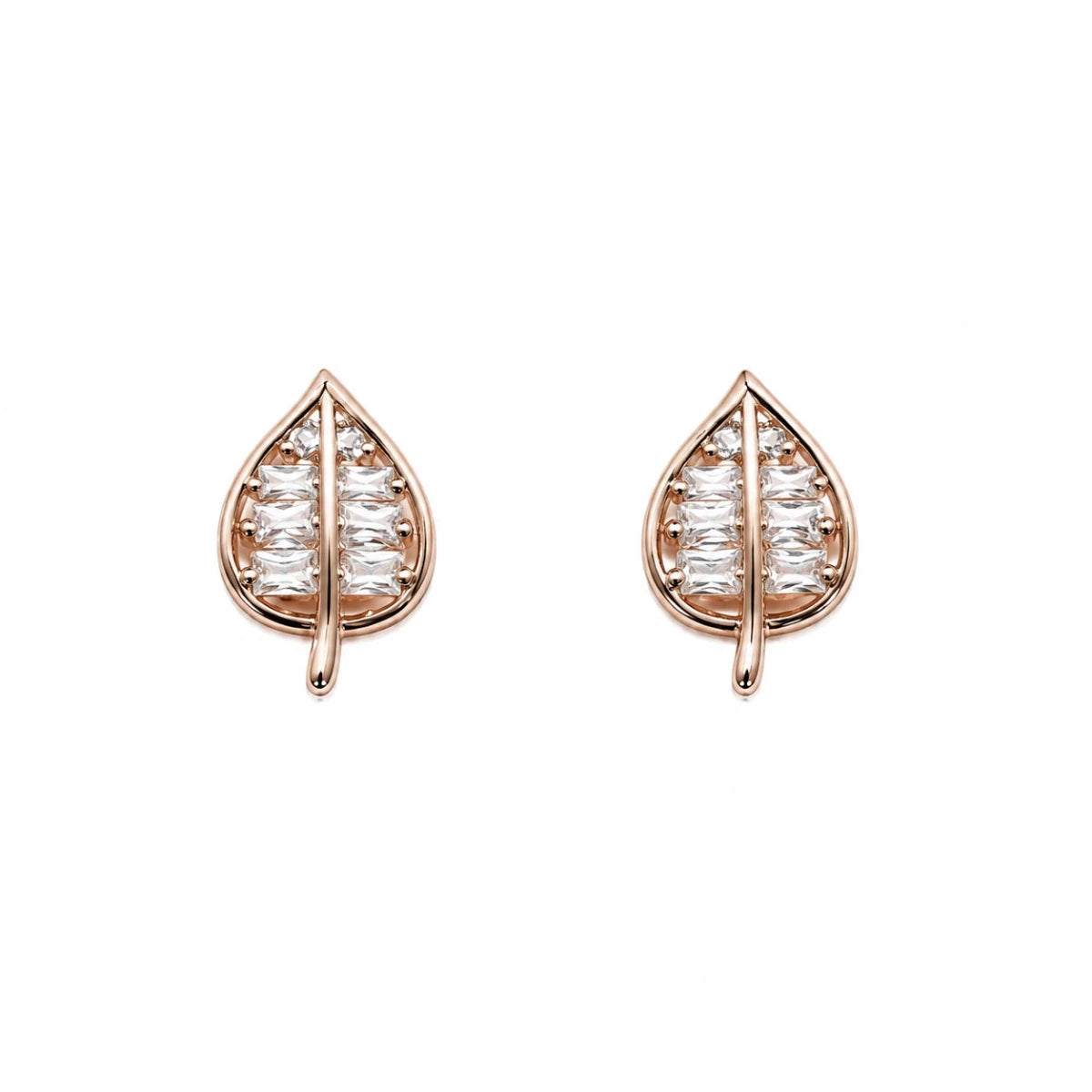 Rose Gold Leaf Crystal Studs - Silvorn India