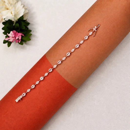 Rose Gold Oval Bloom Tennis Bracelet - 925 Silver Jewelery