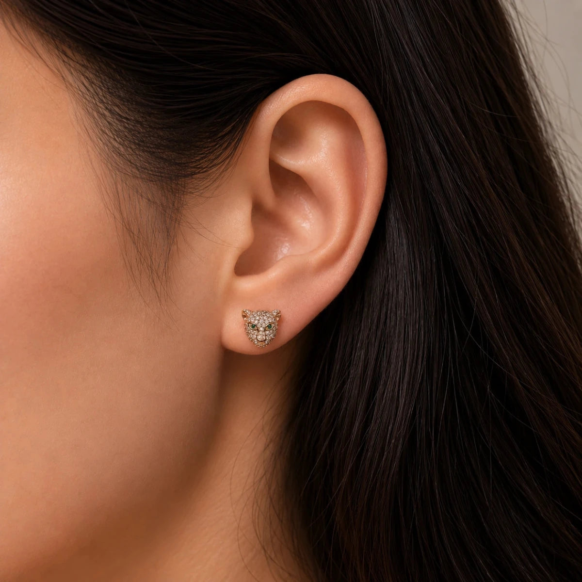 Rose Gold Panther Crystal Studs - Silvorn India