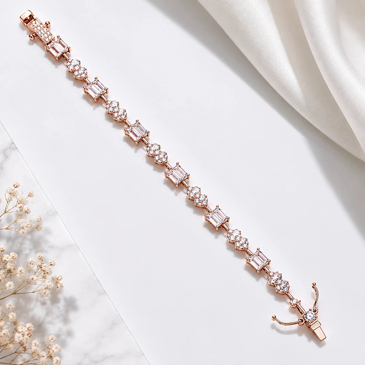 Rose Gold Radiance Link Tennis Bracelet - Silvorn India