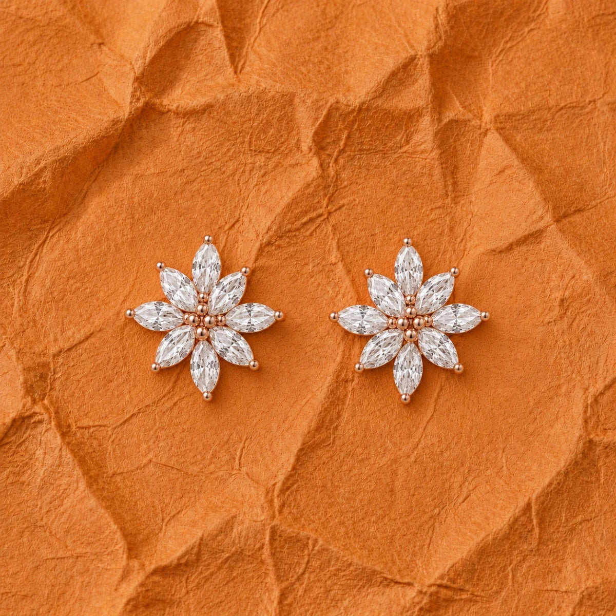 Rose Gold Snowflake Bloom Crystal Studs - Silvorn India