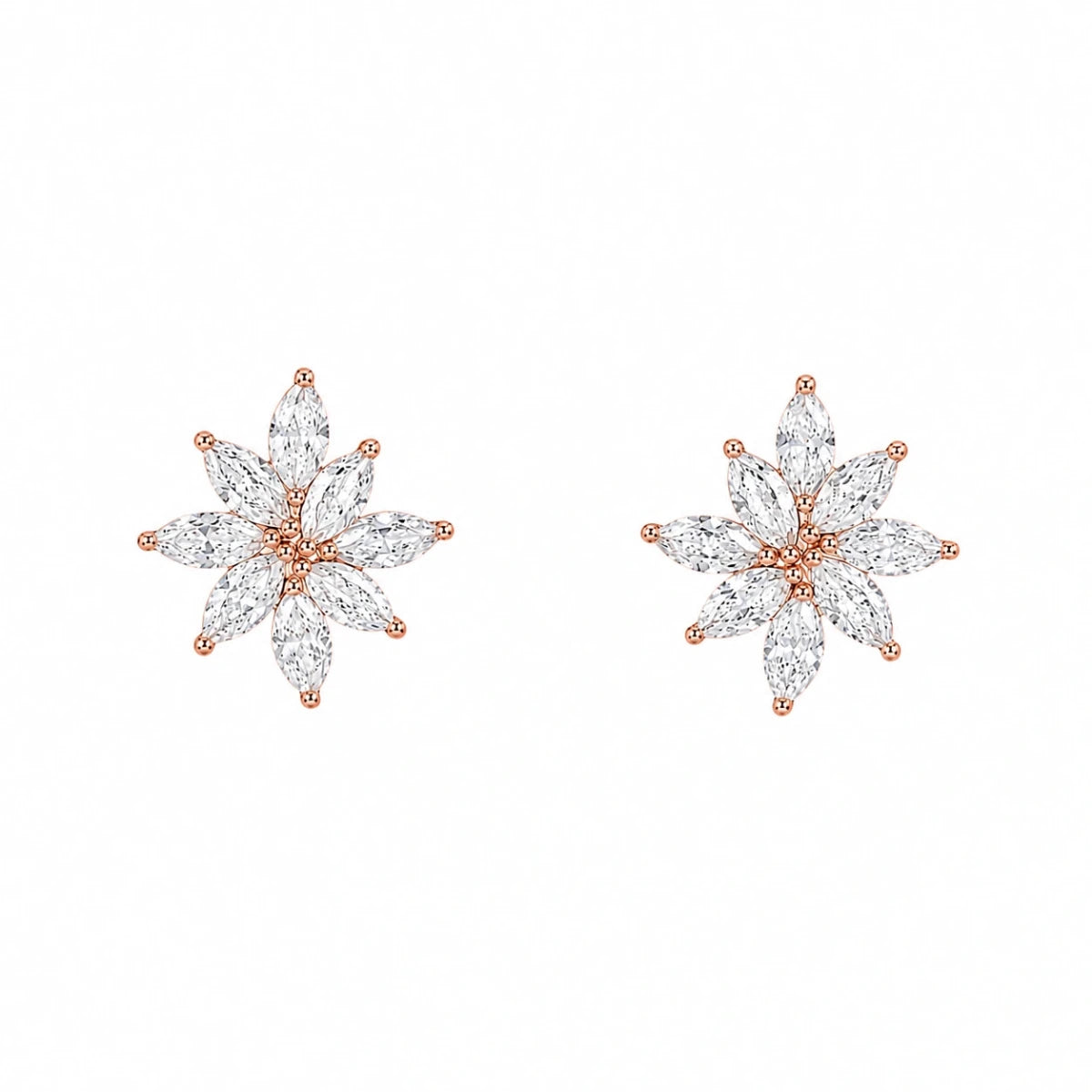 Rose Gold Snowflake Bloom Crystal Studs - Silvorn India
