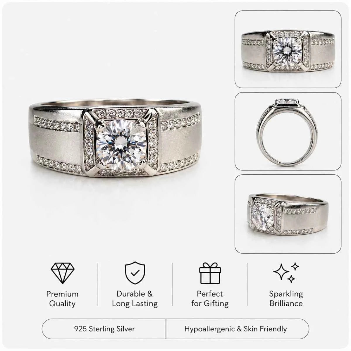 Round Halo Ring Pavé Accented Statement Band - Silvorn India