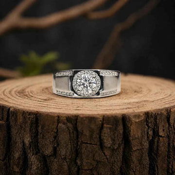 Round Halo Ring Pavé Accented Statement Band