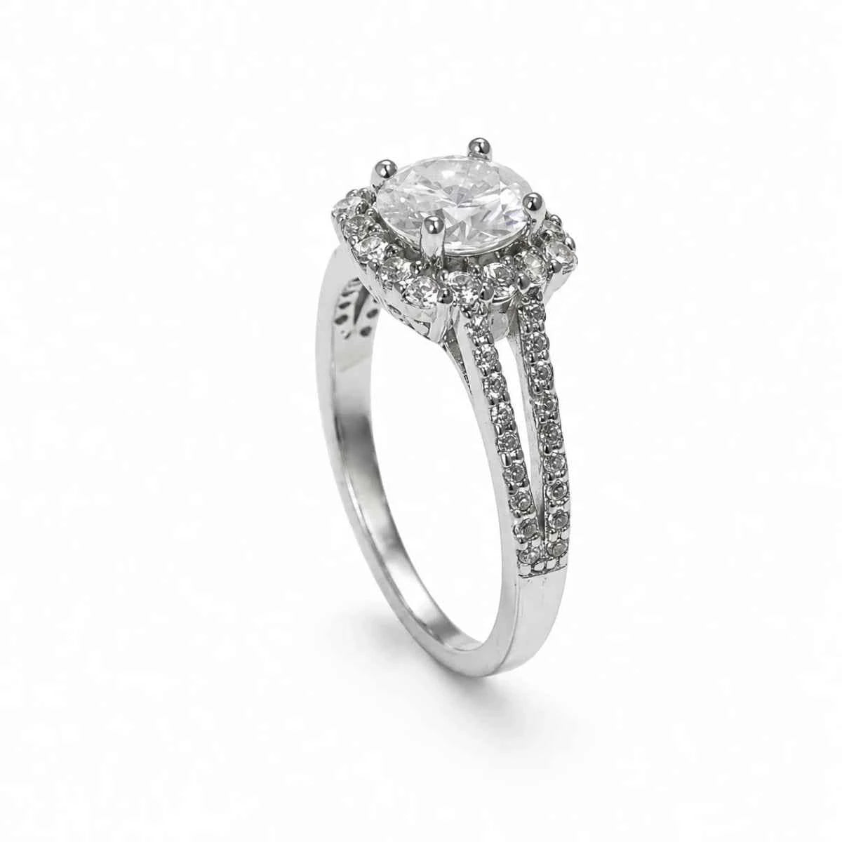 Split-Shank Zirconia Silver Ring