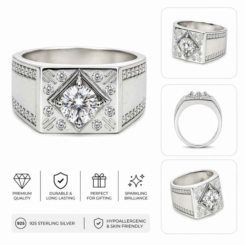 Royal Geometric Halo Men's Statement Ring in Silver Finish - 925 Silver Jewelery