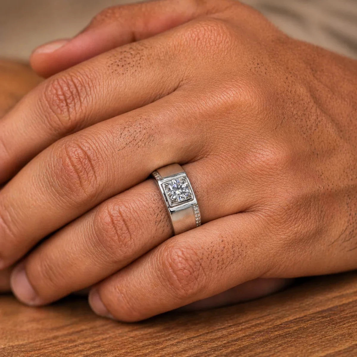 Royal Square Solitaire Silver Ring for Men - Silvorn India