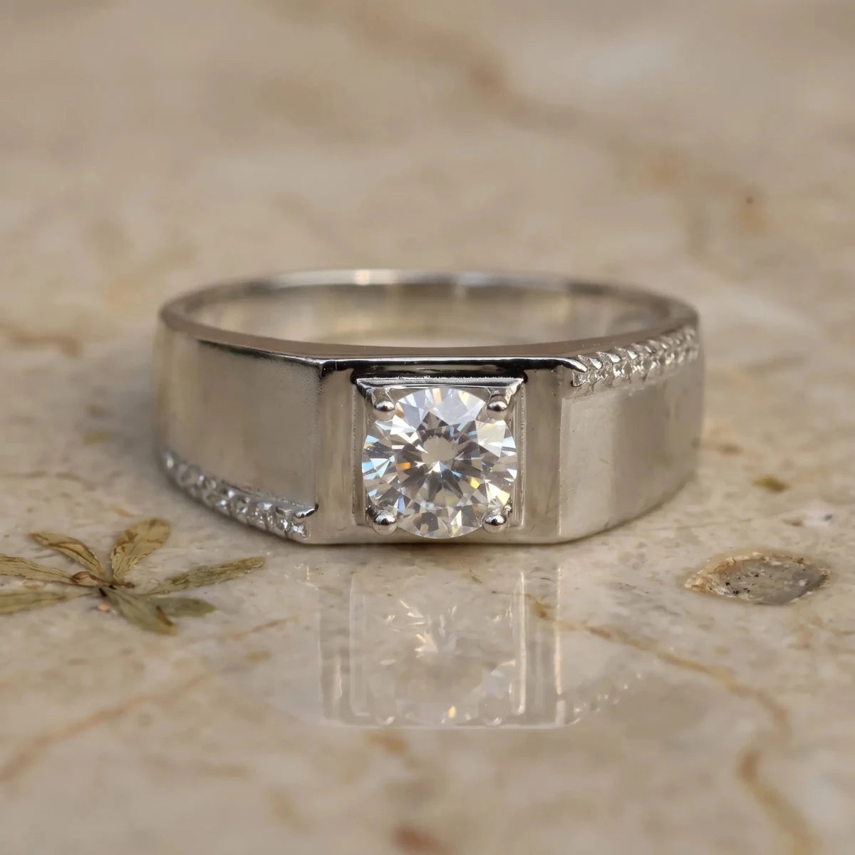 Royal Square Solitaire Silver Ring for Men - Silvorn India