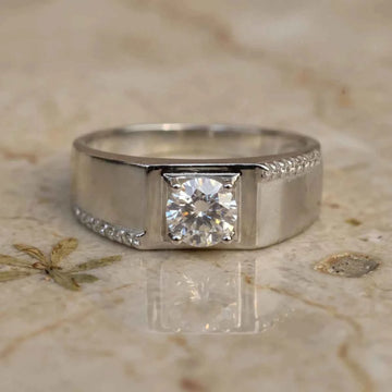 Royal Square Solitaire Silver Ring for Men