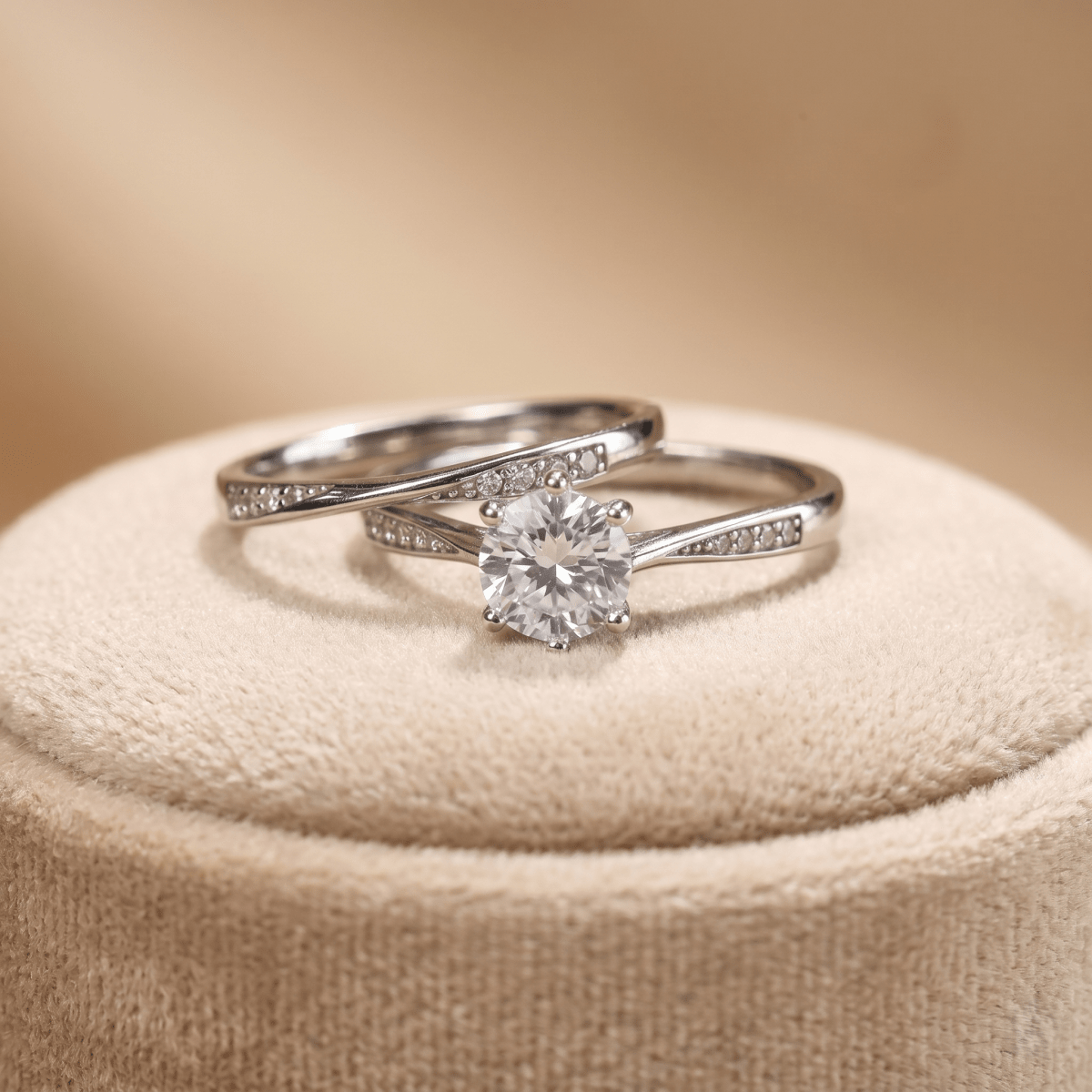 Serenity Duo Ring – Harmony Bands with Radiant Solitaire - Silvorn India