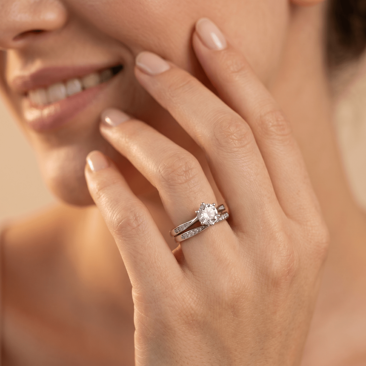 Serenity Duo Ring – Harmony Bands with Radiant Solitaire - Silvorn India