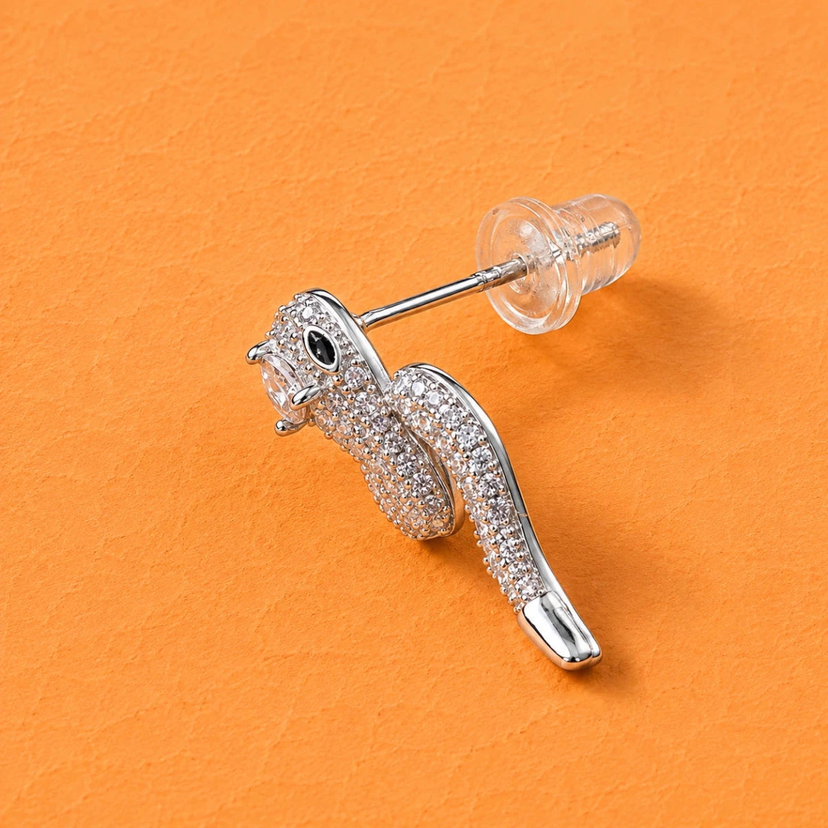 Silver 925 snake-twist zirconia stud earring, clear stone cluster with post and backing