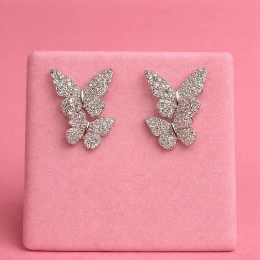 Shimmering Duo Butterfly Pave Studs - 925 Silver Jewelery