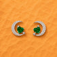 Silver Crescent Moon and Star Green Heart Crystal Studs | 925 Sterling Silver - Silvorn India