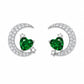 Silver Crescent Moon and Star Green Heart Crystal Studs | 925 Sterling Silver - Silvorn India
