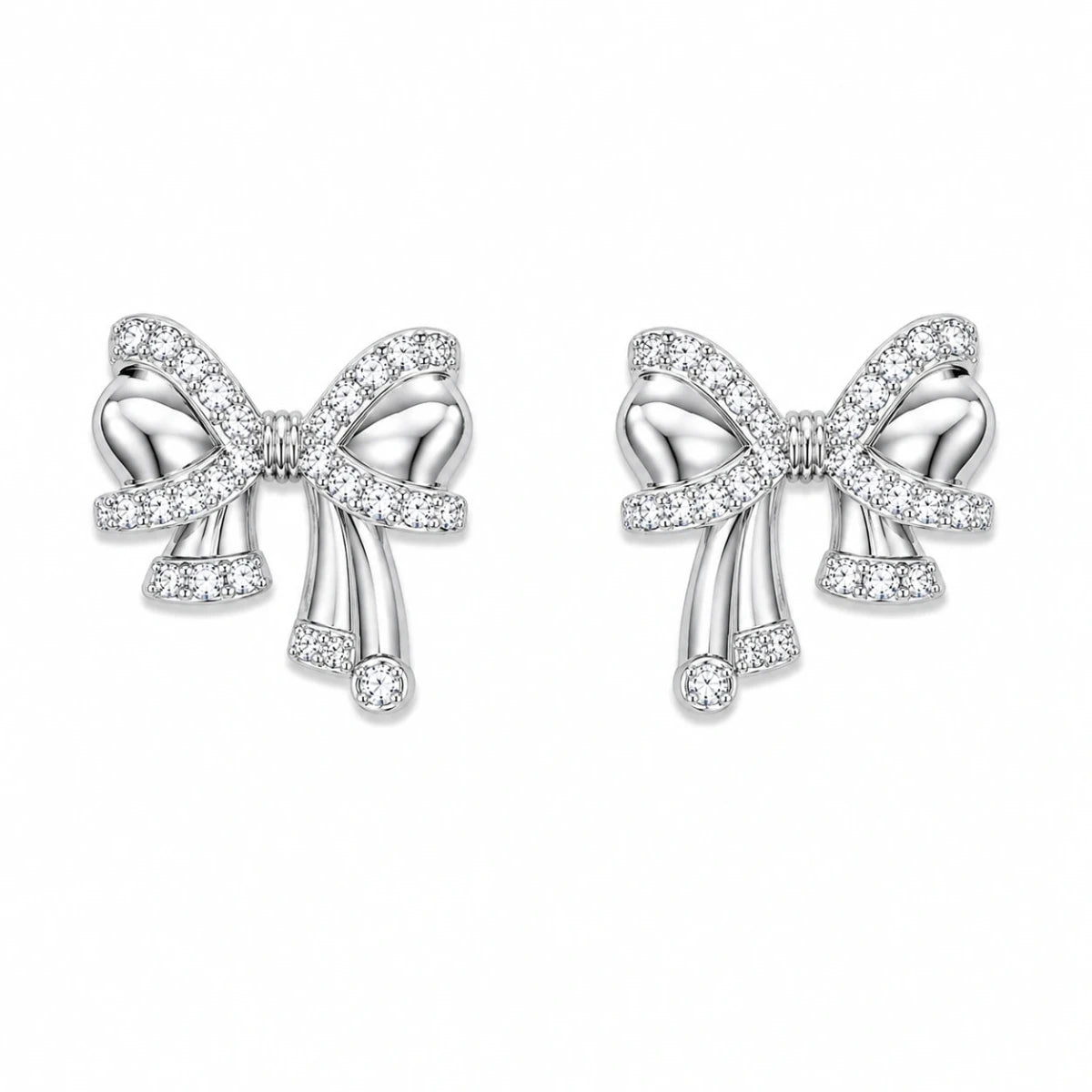 Silver Crystal Bow Studs | 925 Sterling Silver - Silvorn India