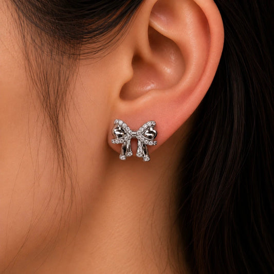 Silver Crystal Bow Studs | 925 Sterling Silver - 925 Silver Jewelery