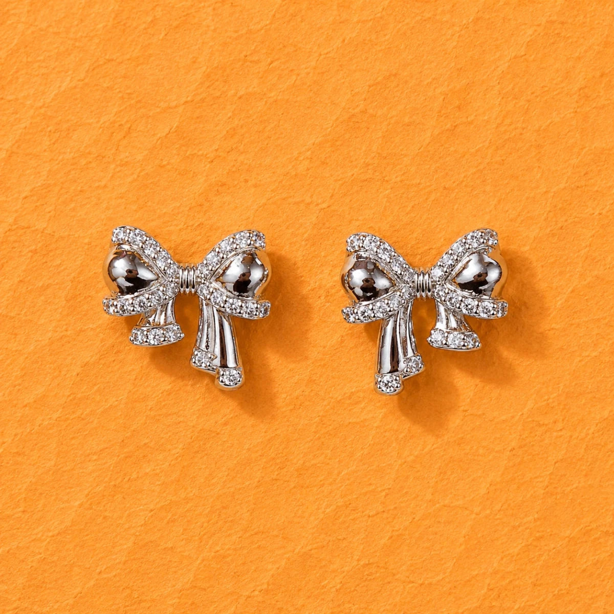 Silver Crystal Bow Studs | 925 Sterling Silver - Silvorn India