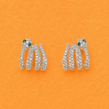 Silver Crystal Snake Hoop Earrings - Silvorn India