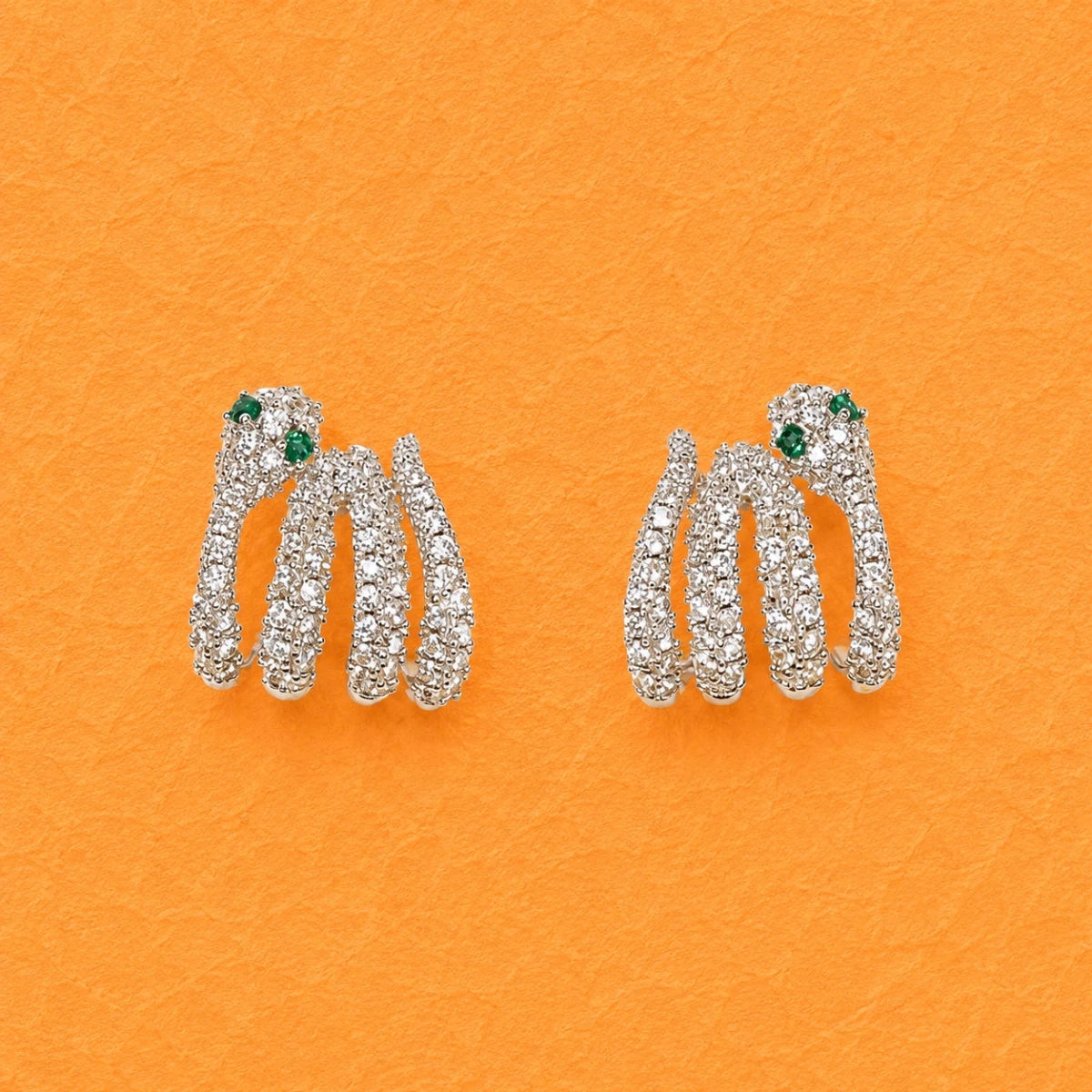 Silver Crystal Snake Hoop Earrings - Silvorn India